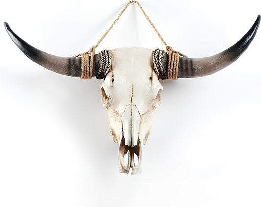 31inch Cow Skull Wall Decor, Long Horn Wall Hanging Decor,Wall Hanging Faux Longhorn Skull Faux Taxidermy Animal Head, Handmade Decor Home Sculpture Faux Bull Horns for Wall(Brown)