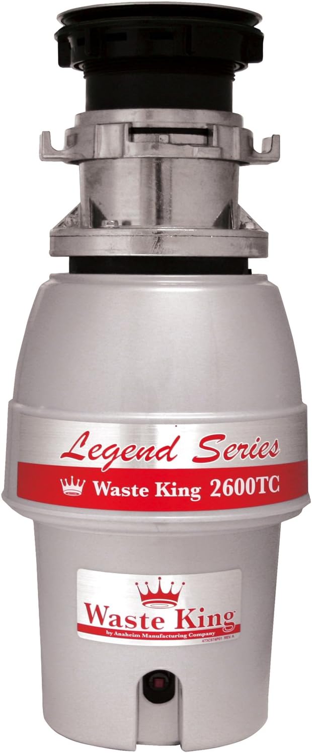 Waste King L-2600TC Controlled Activation 1/2 HP Garbage Disposal with Safer Controlled Griding, Power Cord Included