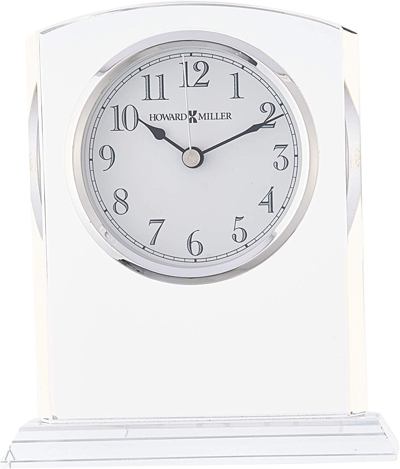 Howard Miller Flaire Tabletop Clock II, Battery Operated Antique Analog Display Desk Clock, Glass Crystal Shelf Clock for Office Decor Home Decor Living Room Decor, House Warming Gifts
