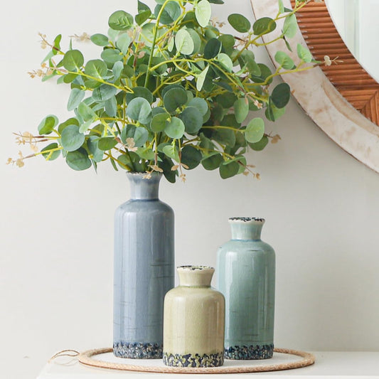 Flower Vase Set of 3, Ceramic Neutral Vases Home Decor, Pottery Rustic Farmhouse Decorative Vases Modern Decor for Table Mantel Entryway Bookshelf Living Room Kitchen Bedroom - Multicolor