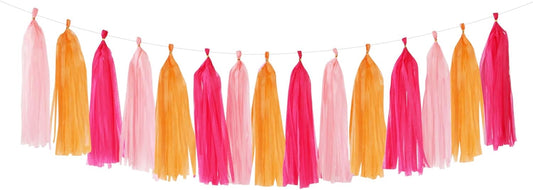 Hot-Pink Orange Fall Party-Decorations Tassel-Garland - 15pcs Groovy Baby-Shower Birthday Wedding Bridal Tassel, Autumn Thanksgiving Banner Streamers, Engagement Bachelorette Sunset Decor Panduola