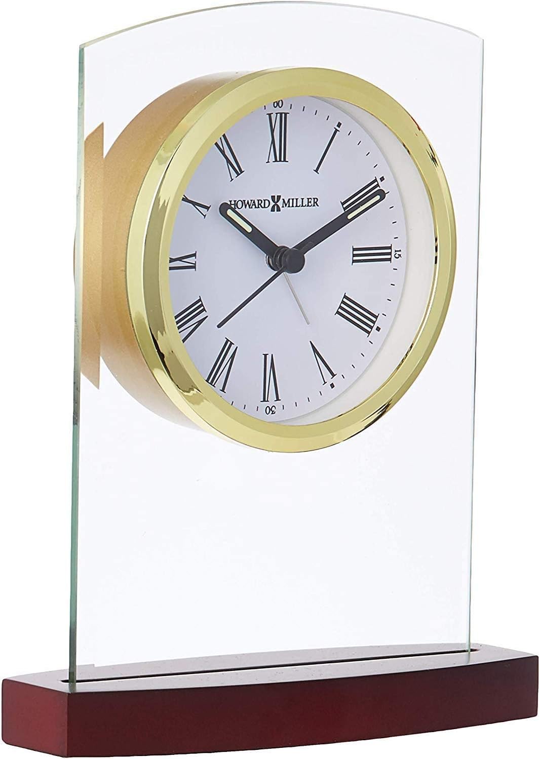 Howard Miller Marcus Tabletop Clock – Decorative Tabletop Clock with Modern Alarm & Quartz Movement, Silent Ticking, Wooden Base & Roman Numeral Design for Home, Office, Kitchen & Table Decor