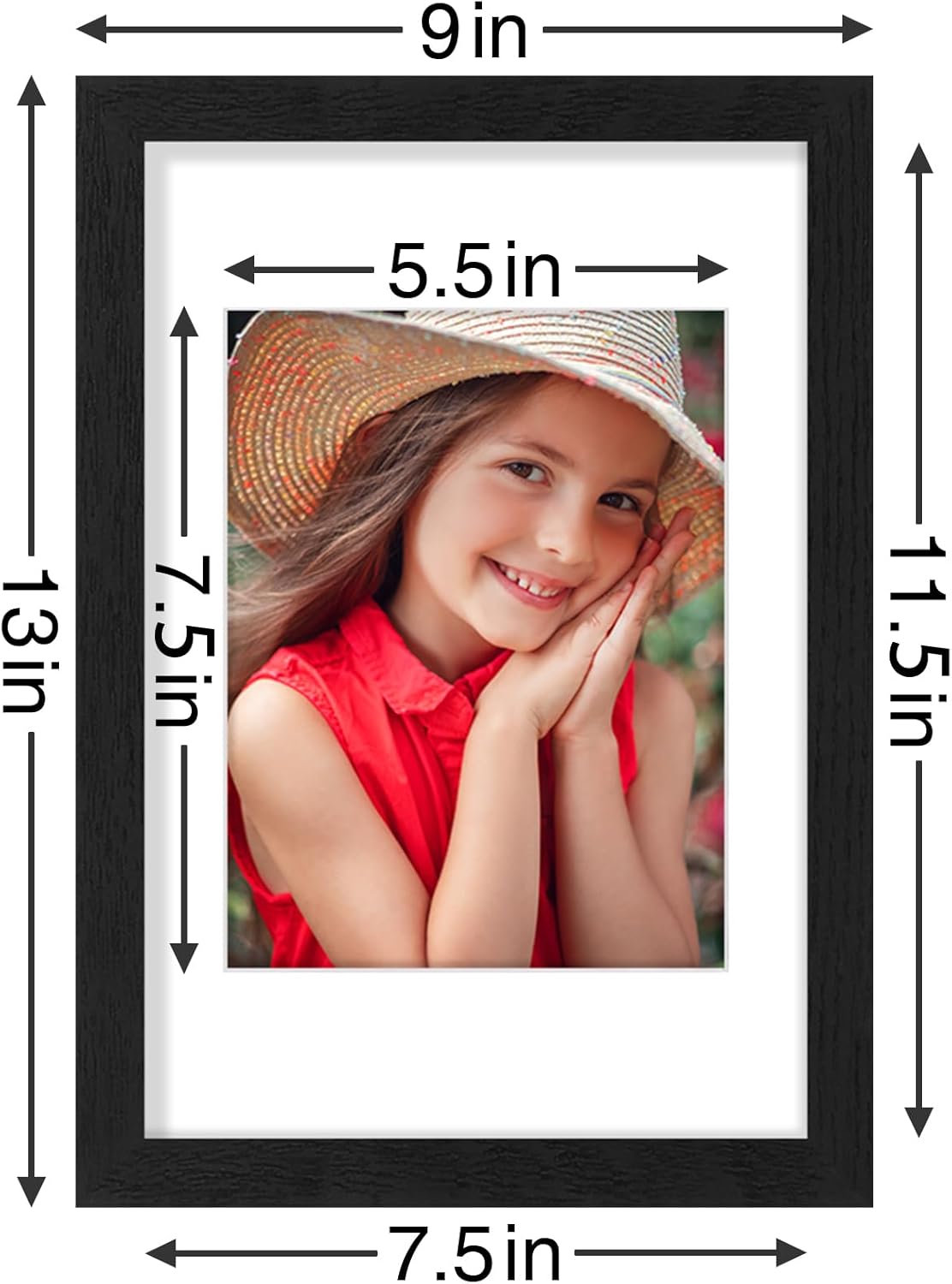 Vittanly 8x12 Picture Frames Set of 9, Shatter Resistant Plexiglass, Display 6x8 Pictures with Mat or 8x12 without Mat, Photo Frames for Wall or Tabletop, Engineered Wood, Black