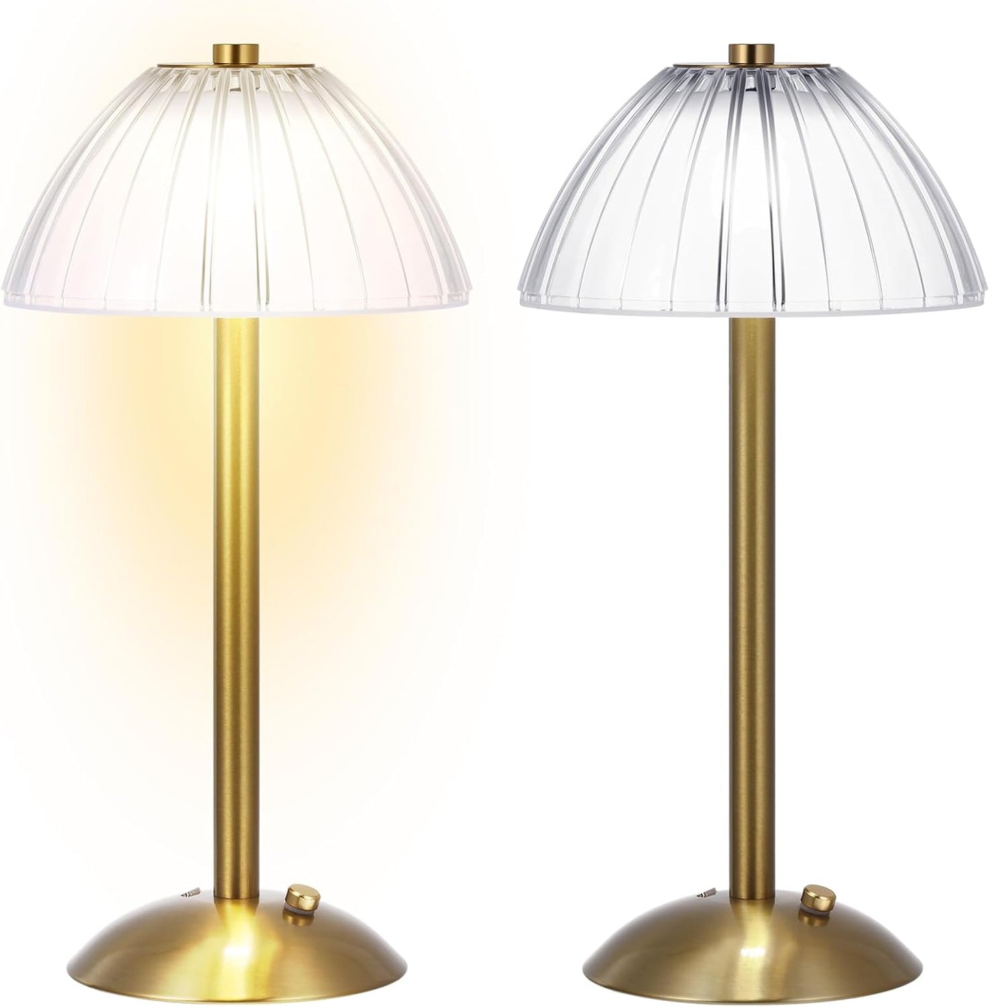 Liliful 1 Pcs LED Portable Cordless Table Lamp Touch Battery Operated Rechargeable Desk Lamp 3 Color Dimmable for Bedroom Living Room Dining (Mushroom Style,Gold)