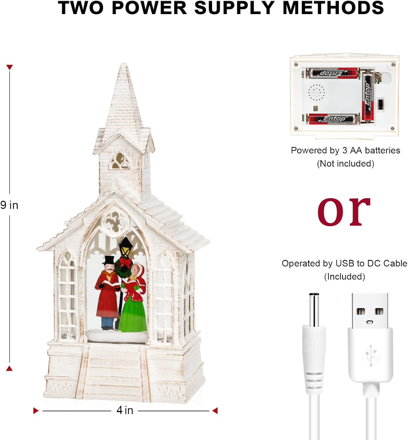 Christmas Snow Globe Lantern Musical Carolers Lighted Water Church, USB Lined/Battery Operated Lighted Lantern for Christmas Festival Decoration Gifts