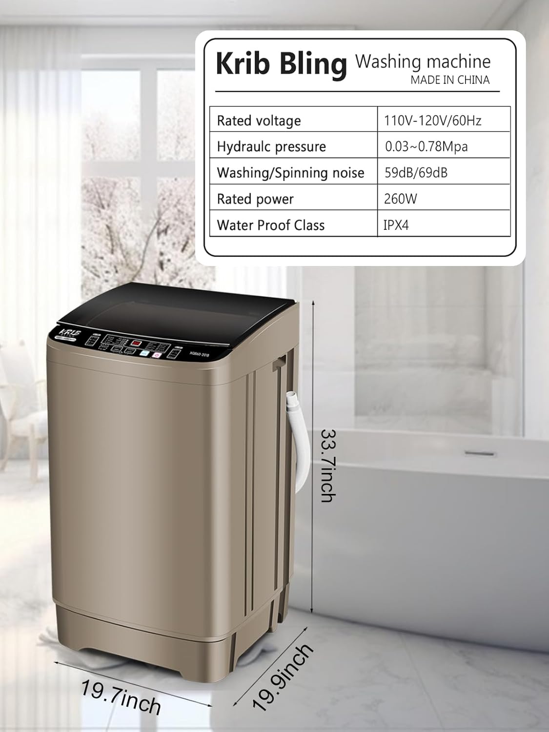 17.7 lbs Portable Washer Drain Pump, Full Automatic Washing Machine with LED Display, 10 Programs & 8 Water Levels Selections, Ideal for Camping, Apartment, Dorm, Glod