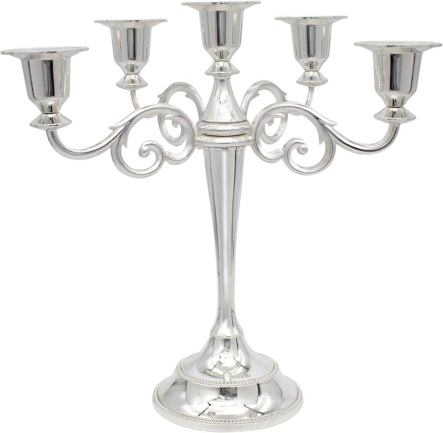 Metal Candelabra 5-Candle 10.1 Inch Tall Candle Holder Stick for Home Wedding Event and Party Festival,Silver
