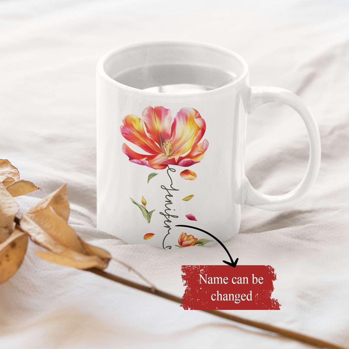 Personalized Flower Blossom Decorative Mug, Custom Name On Flower Coffee Cup, Novelty Floral Accent Mug 11oz 15oz, Customized Flower Lover Ceramic Cup, Gift For Friend Coworker