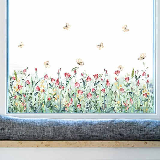 Set of 28x20 Inch Size Hello Spring Summer Window Cling Sticker Tulip, Flower and Butterfly Window Stickers, Spring and Summer Decor, Home, Shop, Party Window Glass Display Stickers (Floral)