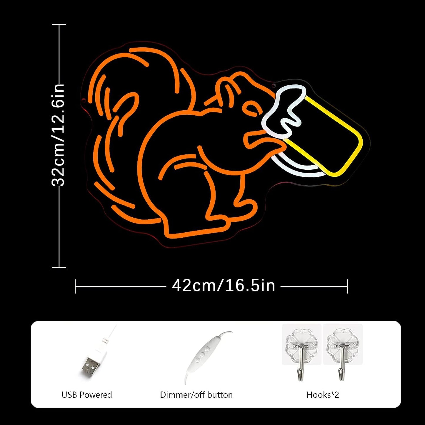 Squirrel Beer Neon Sign for Wall Decor Bar Neon Light Orange Squirrel Drinking Wine Led Light Animal LED Sign Dimmable LED Neon Light for Bar Bedroom Kidsroom Business Game Room