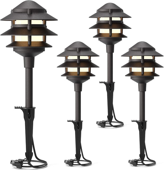 GOODSMANN Landscape Lighting 4PK Pathway Lights Low Voltage 2.2 Watt LED 12V AC Landscape Lights 30 Lumen Warm White with Cable Connectors Metal Stakes 9122-21102-04A
