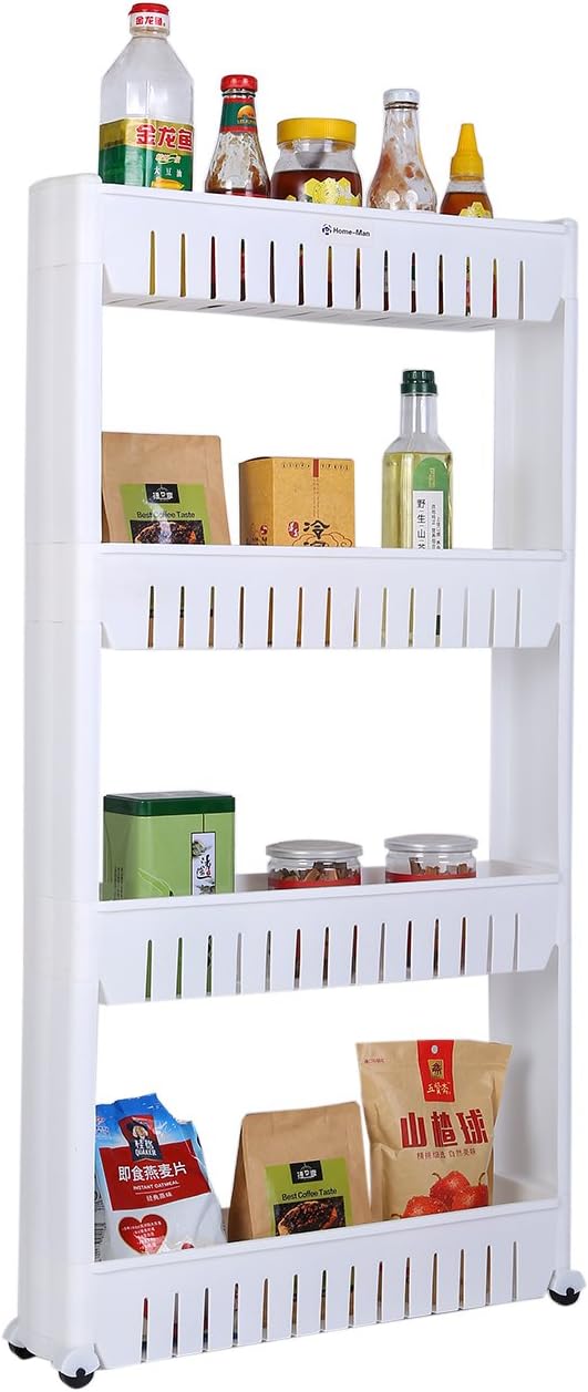 Laundry Room Organizer, Mobile Shelving Unit Organizer with 4 Large Storage Baskets, Gap Storage Slim Slide Out Pantry Storage Rack for Narrow Spaces, 4 Tier …