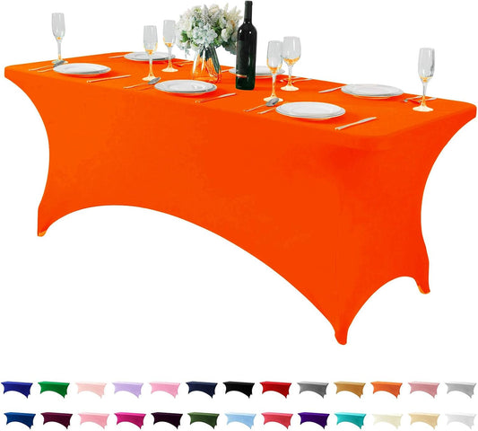 Spandex Table Cover for 6Ft or 4fT or 8ft Table Universal Fitted Stretch Tablecloth for Party, Banquet, Wedding and Events-Neon Orange