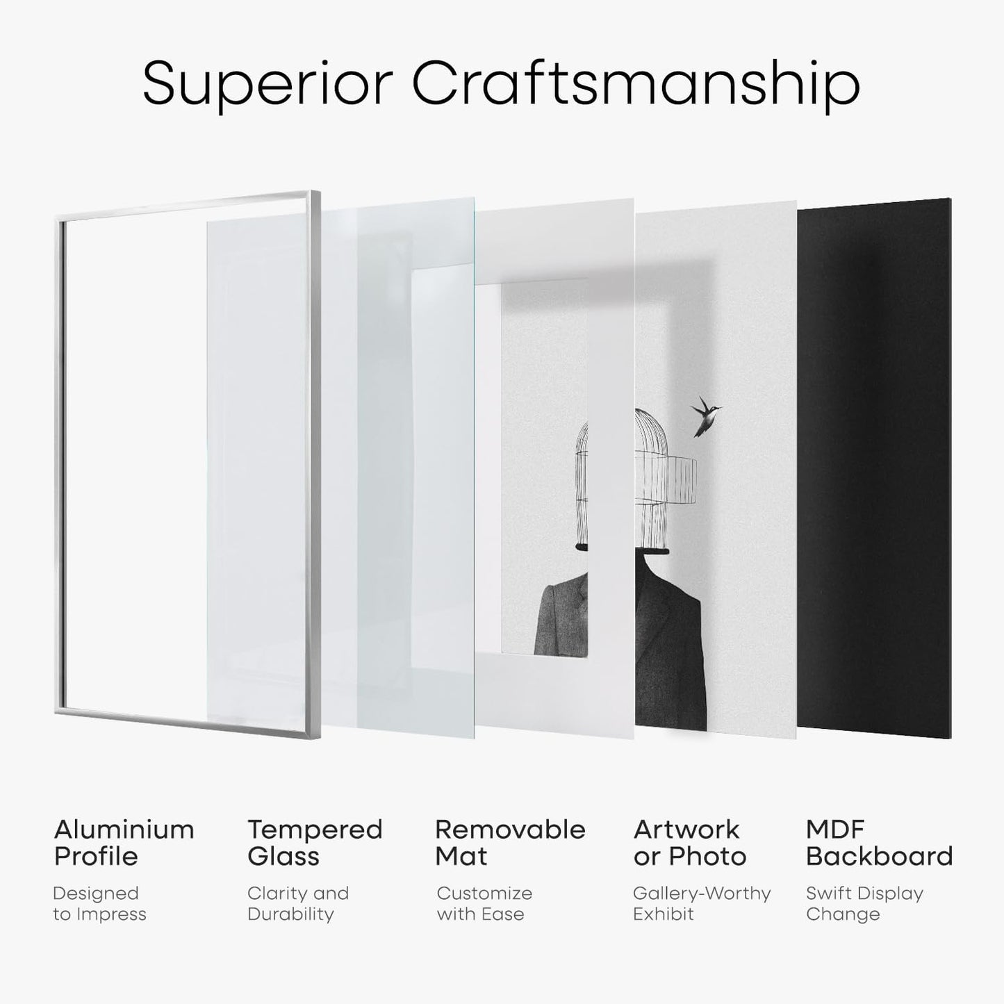 Homeforia 15x15 Picture Frame Silver, High End Metal 15 x 15 Square Frame with Mat 11 x 11 Photo, 15x15 Poster Frames Matted to 11x11 Print, 15 by 15 Hanging Frames, Tempered Glass, Wall Kit, Set of 1