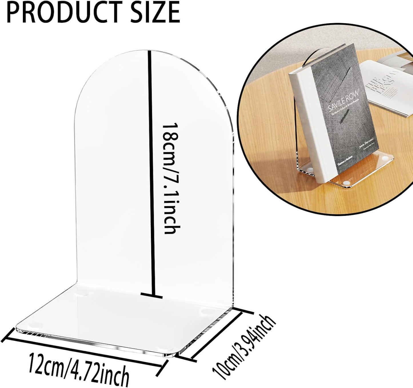 Lulonpon 4 Pieces Book Ends, Bookends, Books End for Shelves, Books End for Heavy Books, Clear Bookends, Acrylic Book Ends for School, Library,Desktop Organizer and Book Shelves