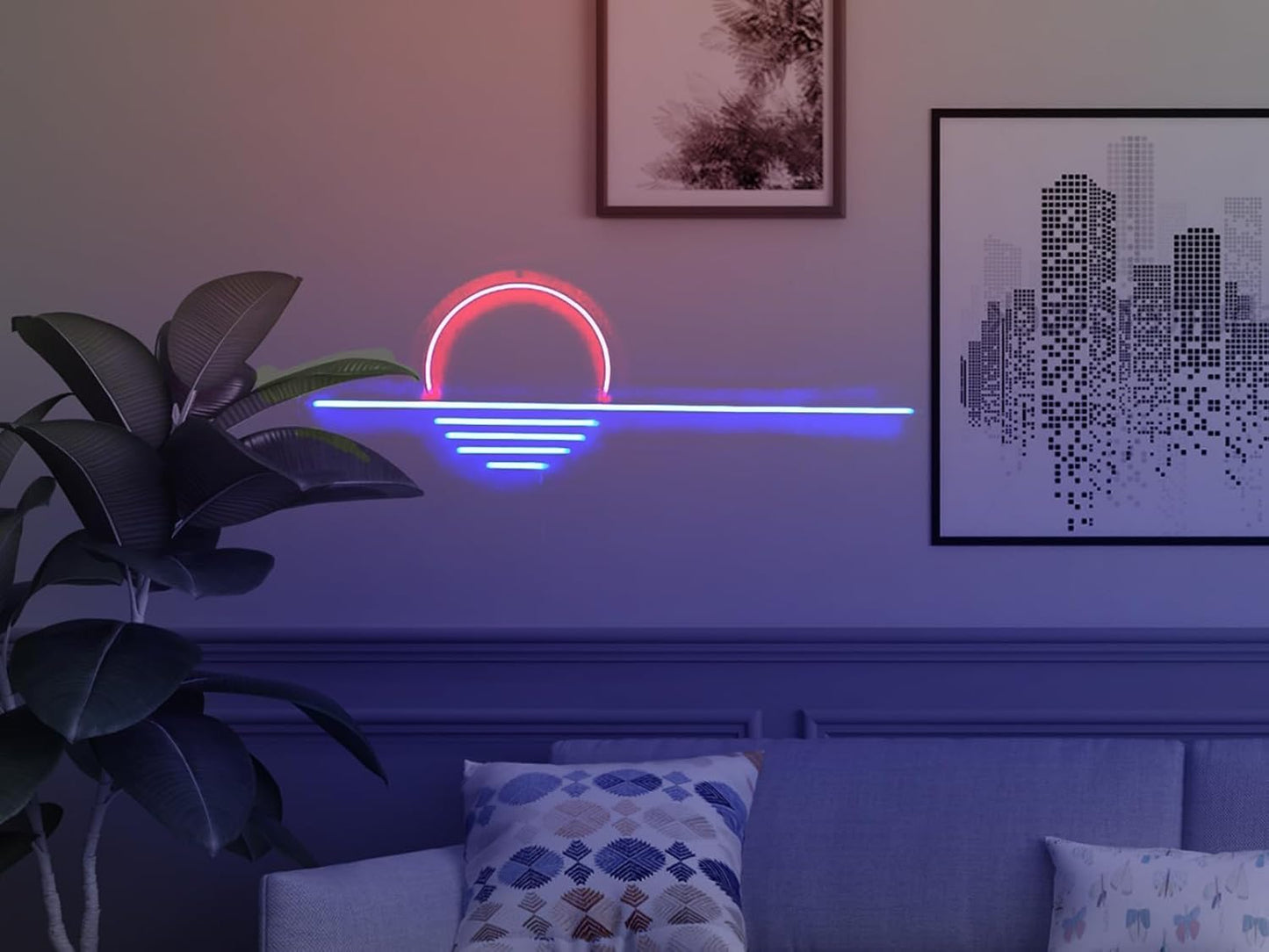 LED Decorative Lights USB Mountains Sunrise Sunset Led Neon Signs Home Decoration Wall Art Holiday Gift Brightness Adjustable 16.5''x9.5''