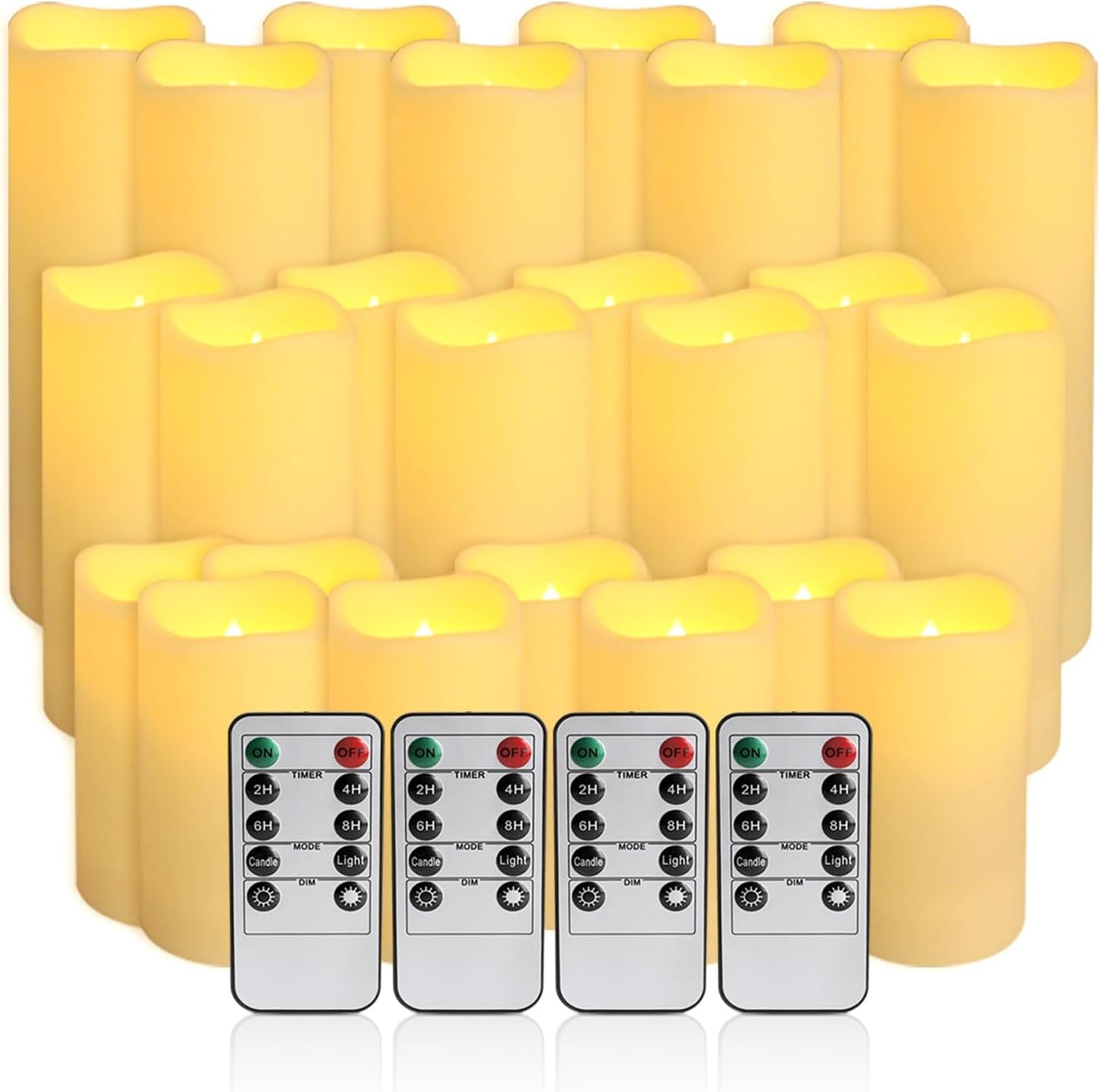 Set of 24 Waterproof Outdoor Flameless Candles,Realistic LED Candles with 4 Remote and Timer,(H 4" 5" 6" x D 2.2"),for Halloween Wedding Festival Decor.