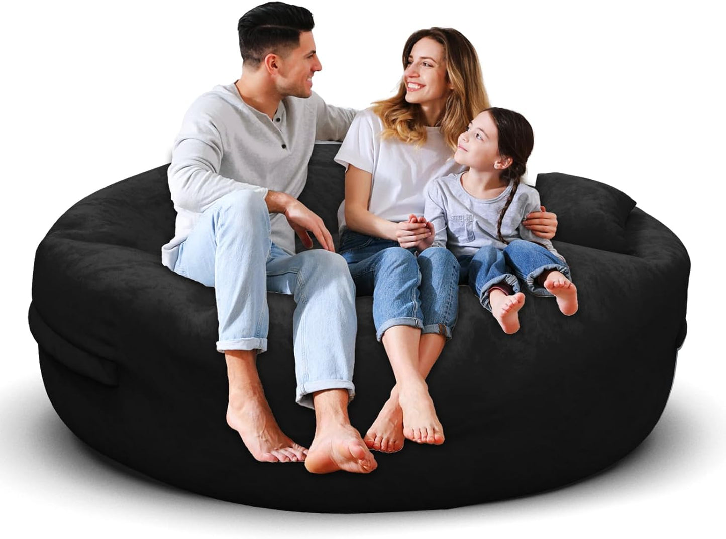Bean Bag Chair for Adults 5FT,Soft Removable Cover for Teens/Girls Bedroom,Fluffy Giant Round Floor Beanbag Lounger Chairs (No Filler,Black)