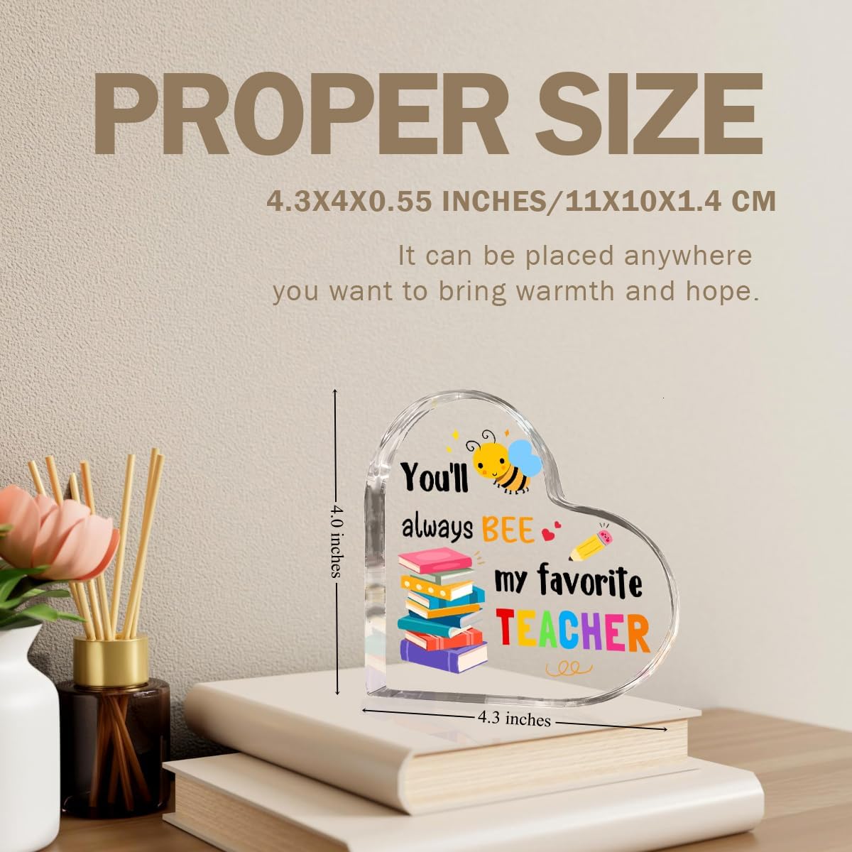 Teachers Day Graduation Season Opening Season Gifts Teacher Gifts Teacher Appreciation Gifts Best Teacher Gifts for Women Acrylic Heart for Her Coworker Friend Principal Educator Birthday Christmas