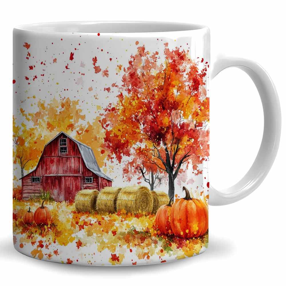Fall Farm Coffee Mug - Farm Lover Mugs Gifts for Women Men - Autumn Decor Gifts For Home Farmhouse Thanksgiving - 11oz Printed Ceramic Mug (White)