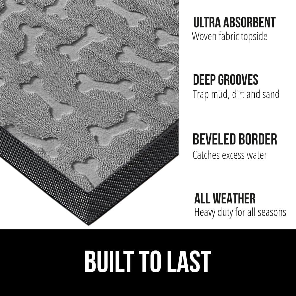 GORILLA GRIP 100% Waterproof All-Season WeatherMax Doormat, US Designed Natural Rubber, Stain and Fade Resistant, Low Profile Indoor Outdoor Door Mats, Easy Clean Patio Mat, 17x29, Light Gray Bones
