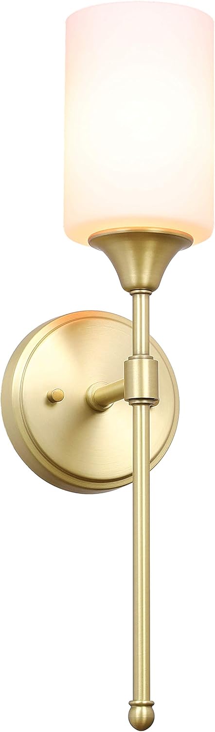 XiNBEi Lighting Wall Sconce, Bathroom Vanity Light with Glass, Classic Wall Fixture Satin Brass Finish for Bathroom XB-W1216-SB
