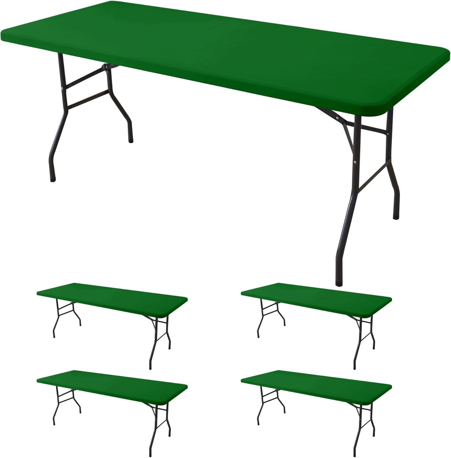 Fitted Tablecloth for 8 Foot Rectangle Tables-4 Pack Green Elastic Outdoor Picnic Table Cover-Spandex Stretch Folding Table Cloths 8ft for Camping Dining Room Patio Kitchen Banquet Party