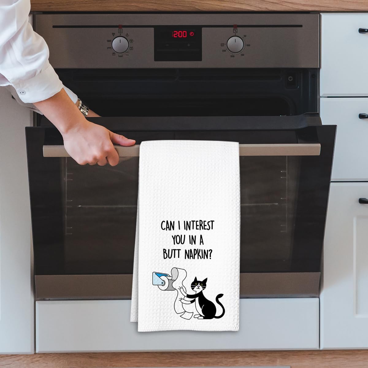 Cat Hand Towel, Funny Bathroom Kitchen Towels, Waffle Weave Microfiber Dish Cloth, Gift for Cat Lovers, Cute Kitty Tea Towel for Home