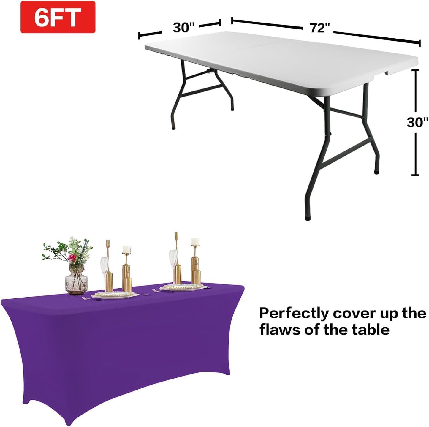 IVAPUPU 2 Pack 4FT Table Cloth for Rectangular Fitted Events Stretch Purple Table Covers Washable Cover Spandex Tablecloth Protector for Party, Wedding, Cocktail, Banquet, Festival