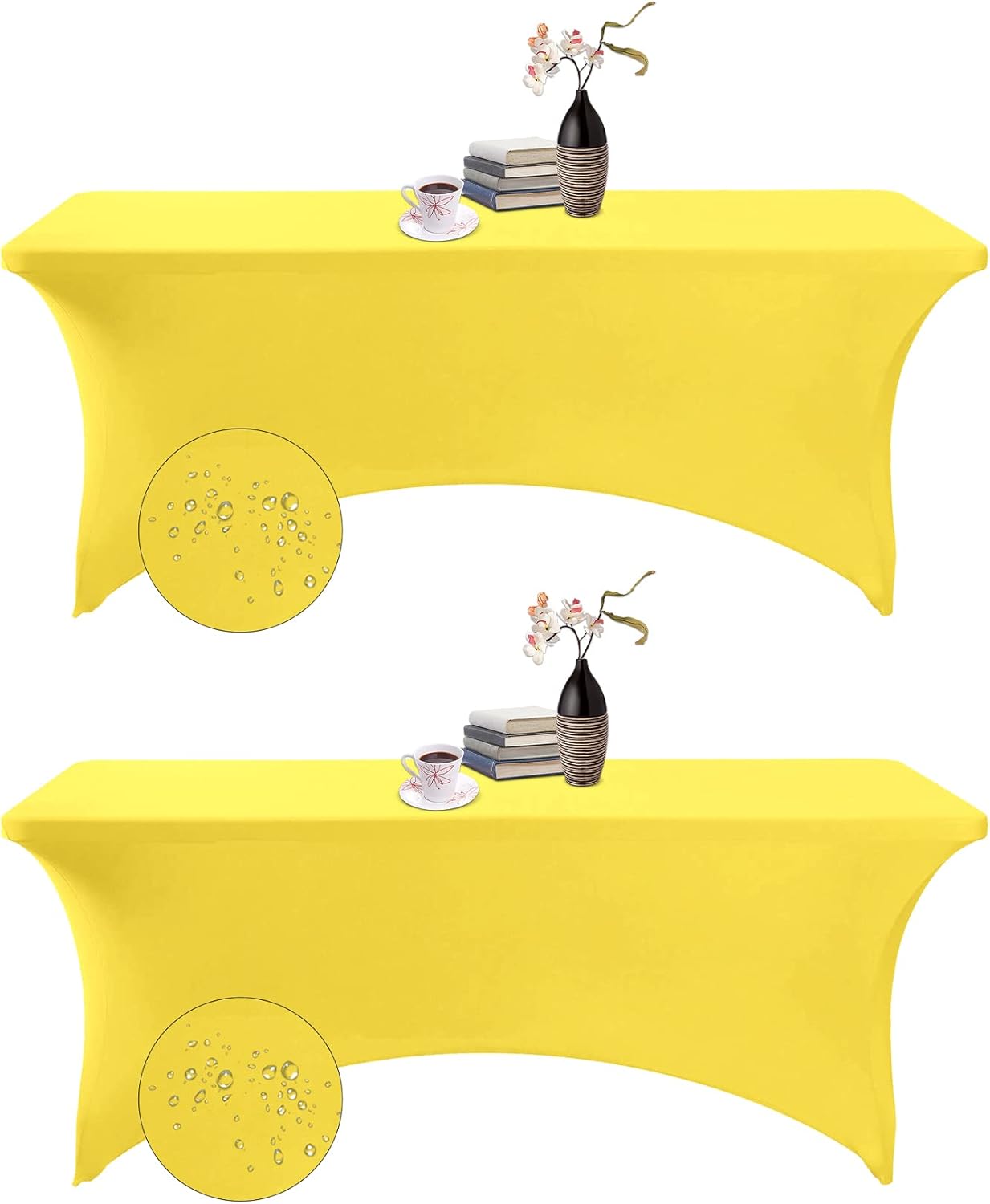 2Pack Spandex Waterproof Table Covers 6ft，Spandex 6ft Waterproof Table Cover for Party,Wedding, Banquet, and Events(Yellow)