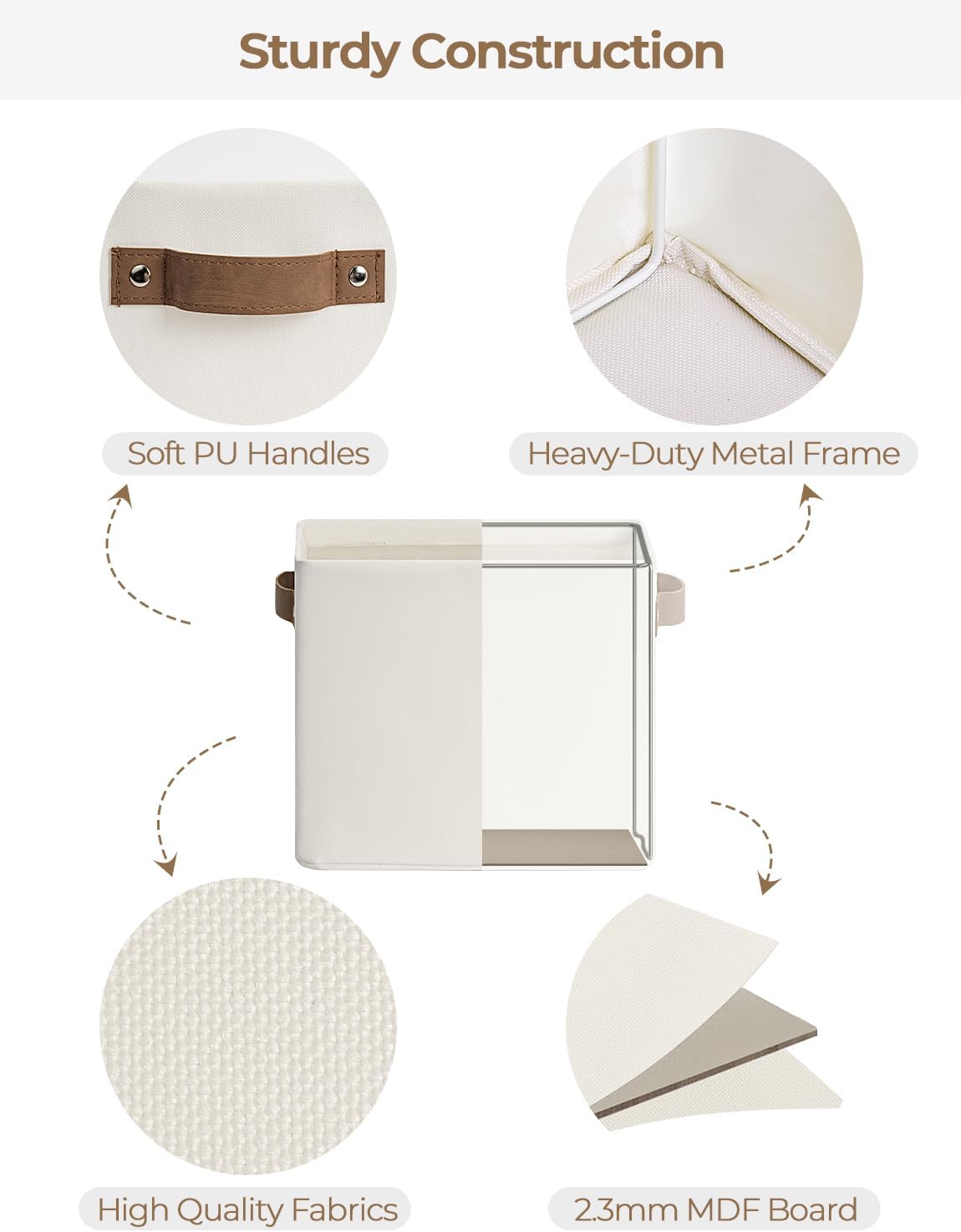 StorageWorks Narrow Storage Bins, Small Basket for Closet and Shelves, Rectangular Fabric Organizer with Handles, Toilet Paper Storage, Beige, 2-Pack