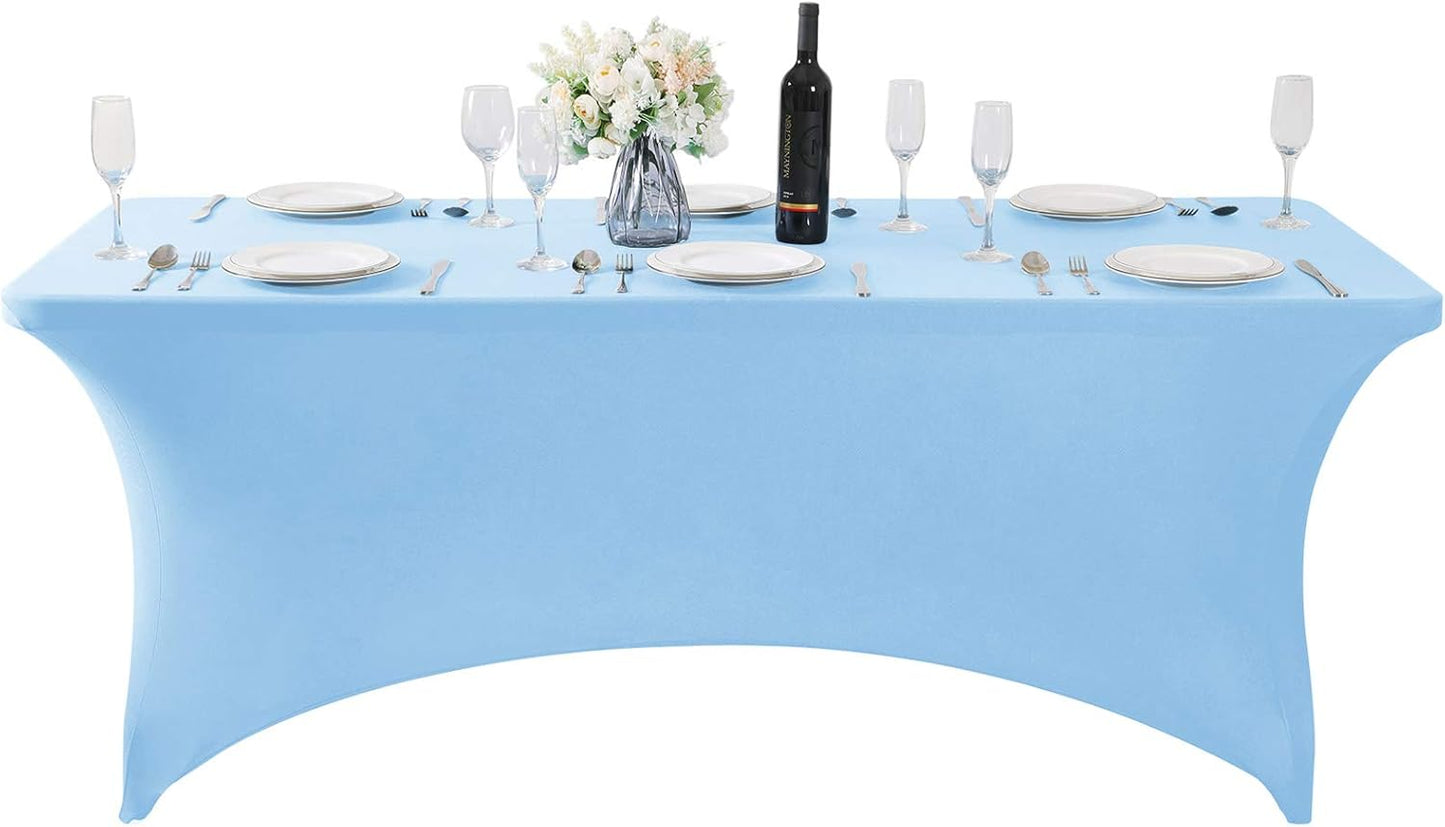SuperO Waterproof Spandex Table Cover for 6FT Table Universal Fitted Stretch Tablecloth for Party, Banquet, Wedding and Events-Blue Mist