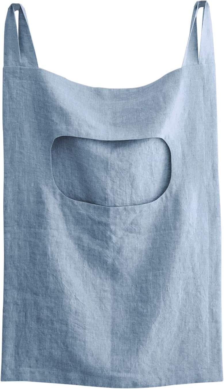 Amazhiyu 100% Linen Door Hanging Laundry Hamper Bag, 19x27 Inches, Steel Blue