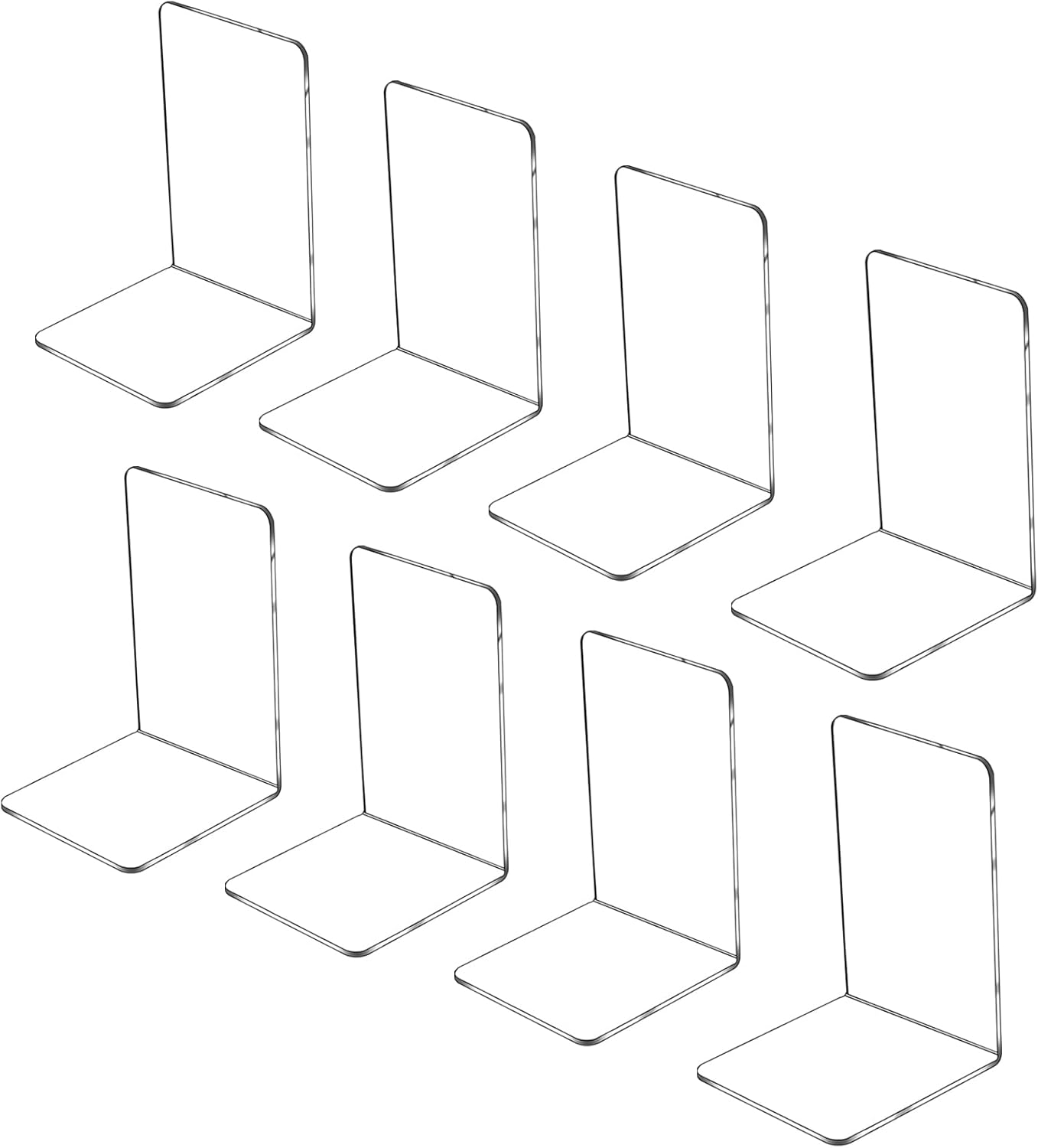 Lulonpon 8 Pieces Book Ends, Bookends, Books Stand, Books Stoppper, Clear Bookend for Shelves, Acrylic Book Ends for School, Library, Desktop Organizer ﻿