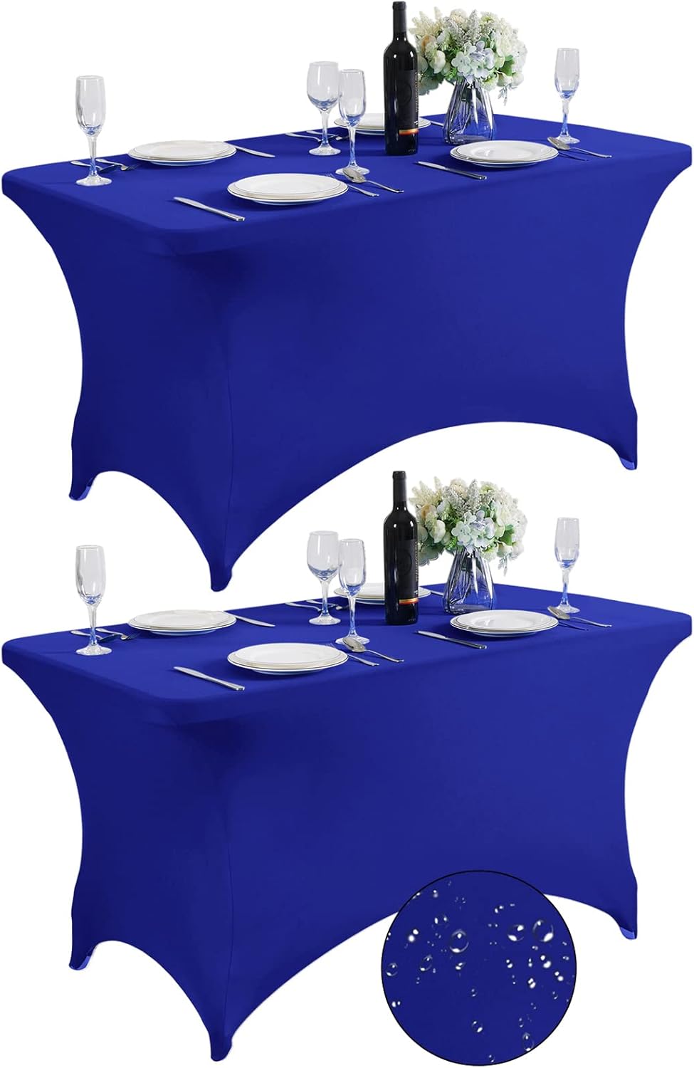 SuperO 2Pack Waterproof Spandex Table Cover for 4FT Table Universal Fitted Stretch Tablecloth for Party, Banquet, Wedding and Events-Royal Blue
