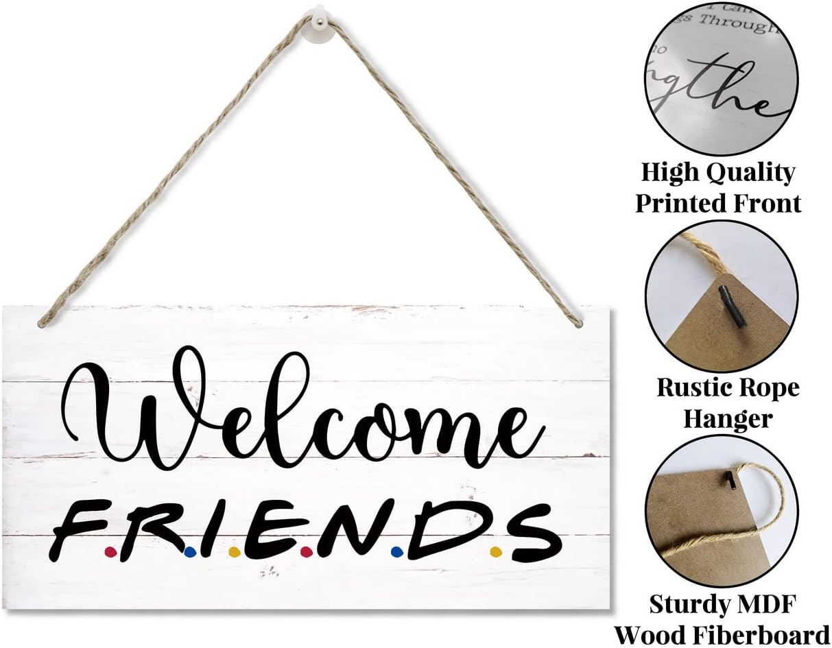 Welcome Friends Decor Sign, Hanging Wood Sign Home Decorative, Printed Wood Wall Art Sign, Friends Welcome Sign, Front Door Wall Decor, Welcome Friends Door Sign Porch Decor 12 * 6inch