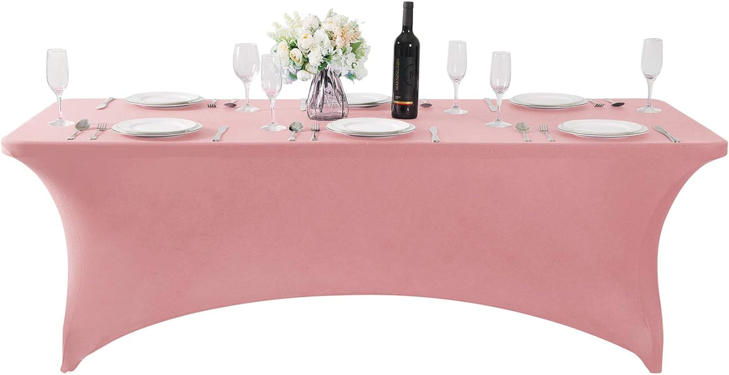 SuperO 2Pack Waterproof Spandex Table Cover for 8FT Table Universal Fitted Stretch Tablecloth for Party, Banquet, Wedding and Events-Dusty Pink