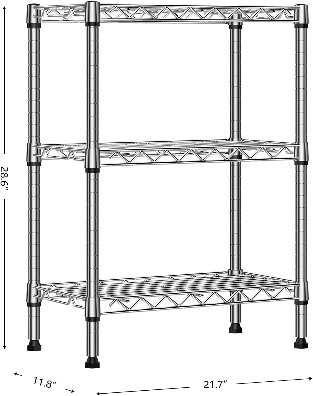 750 lbs 3 Tier Shelf Metal Storage Shelves Wire Rack Closet Organizers with PP Board for Garage Kitchen Bathroom Laundry Chrome 11.8" D x 21.7" W x 28.6" H