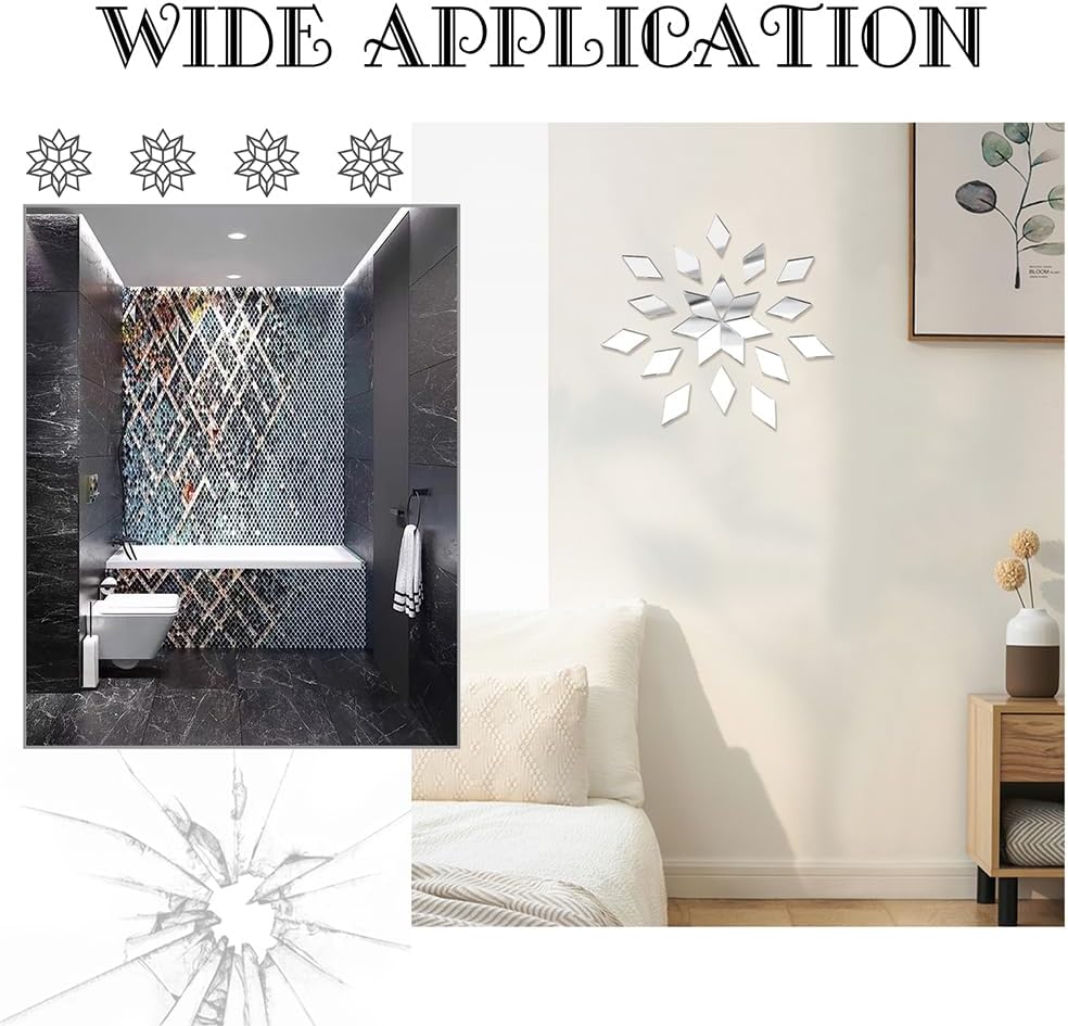 OLYCRAFT 150pcs Rhombus Craft Mirrors 1x0.5 Inch Small Mirror Tiles with Storage Box Non-Stick Mini Glass Mirror Tiles DIY Mirror Rhombus Mini Mirrors for Crafts Art Wall Door Home Decorations