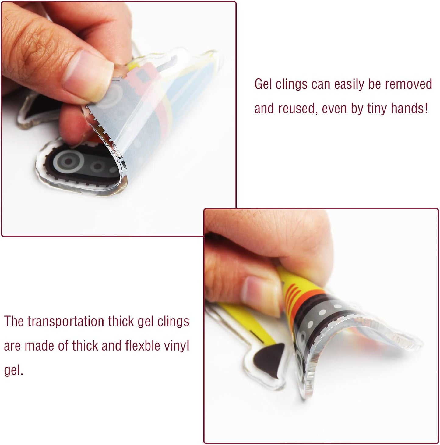 20 PCS Transportion Thick Gel Clings Vehicle Window Gel Clings Decals Stickers for Kids Toddlers and Adults Home Airplane Classroom Nursery Winter Car Party Supplies Decorations