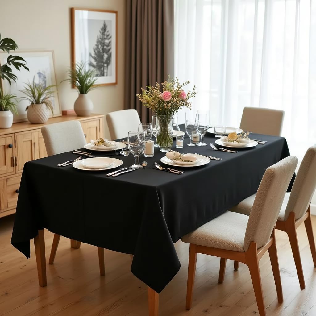 sancua Rectangle Tablecloth - 54 x 108 Inch - Stain and Wrinkle Resistant Washable Polyester Table Cloth, Decorative Fabric Table Cover for Dining Tables, Buffet Parties and Camping, Black