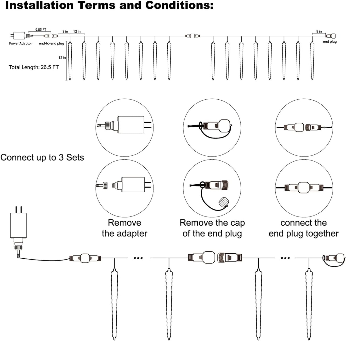 WATERGLIDE 16 Icicles Meteor Shower Lights, 12" Outdoor Christmas Icicle 384 SMD LED Crystal Ice Falling, Connectable Raindrop, Xmas Winter Party Tree Holiday Decor, Multicolor