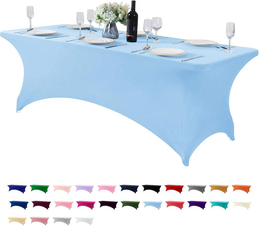 Spandex Table Cover for 8FT or 4ft or 6ft Table Universal Fitted Stretch Tablecloth for Party, Banquet, Wedding and Events-Blue Mist