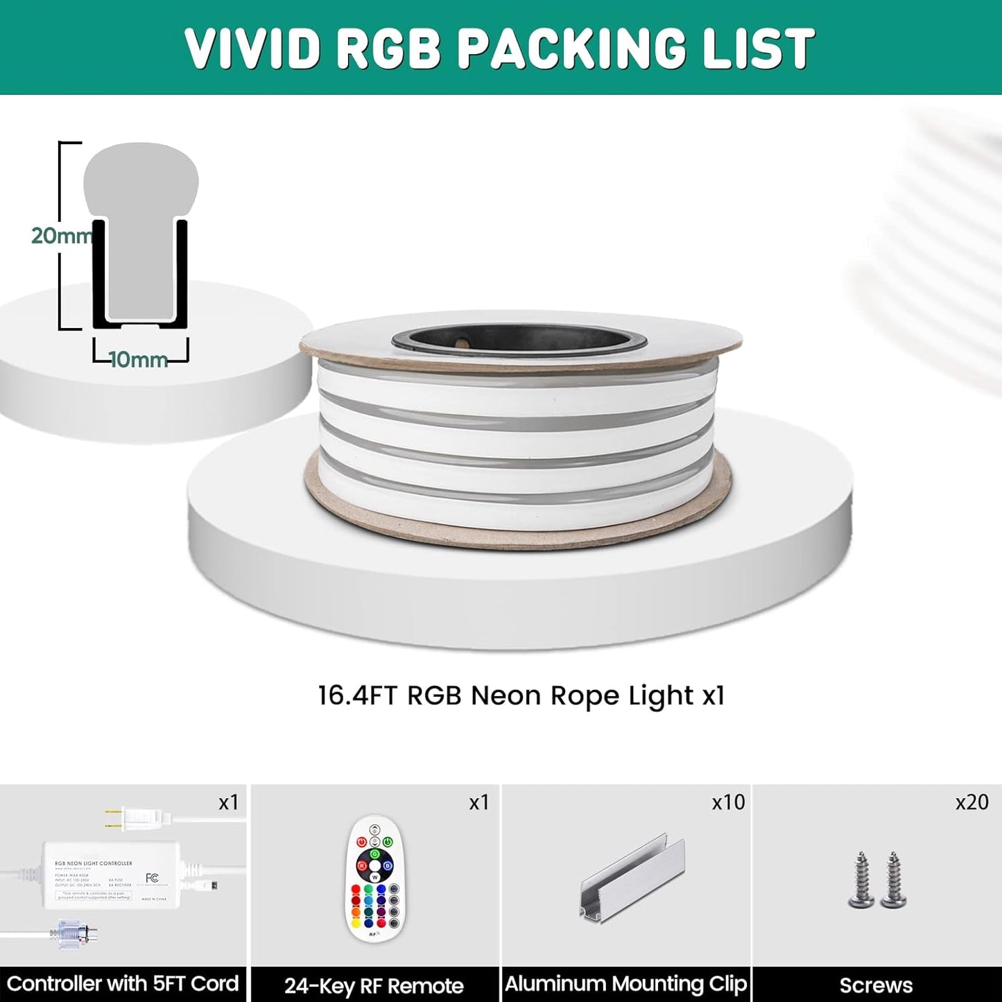 GZBtech RGB LED Neon Rope Lights 16.4FT/5M, AC 110-120V Waterproof Color Changing LED Rope with Remote Controller, Dimmable Multi Color Neon Rope Lighting for Indoor Outdoor Commercial Use