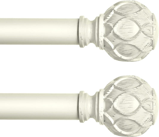 White Farmhouse Curtain Rods for Windows:Heavy Duty Adjustable Curtain Rod for Bedroom Living Room,Boho Decorative Rustic Drapery Rods with Vintage Coastal Finials,Antique White 2 Pack 18-45"