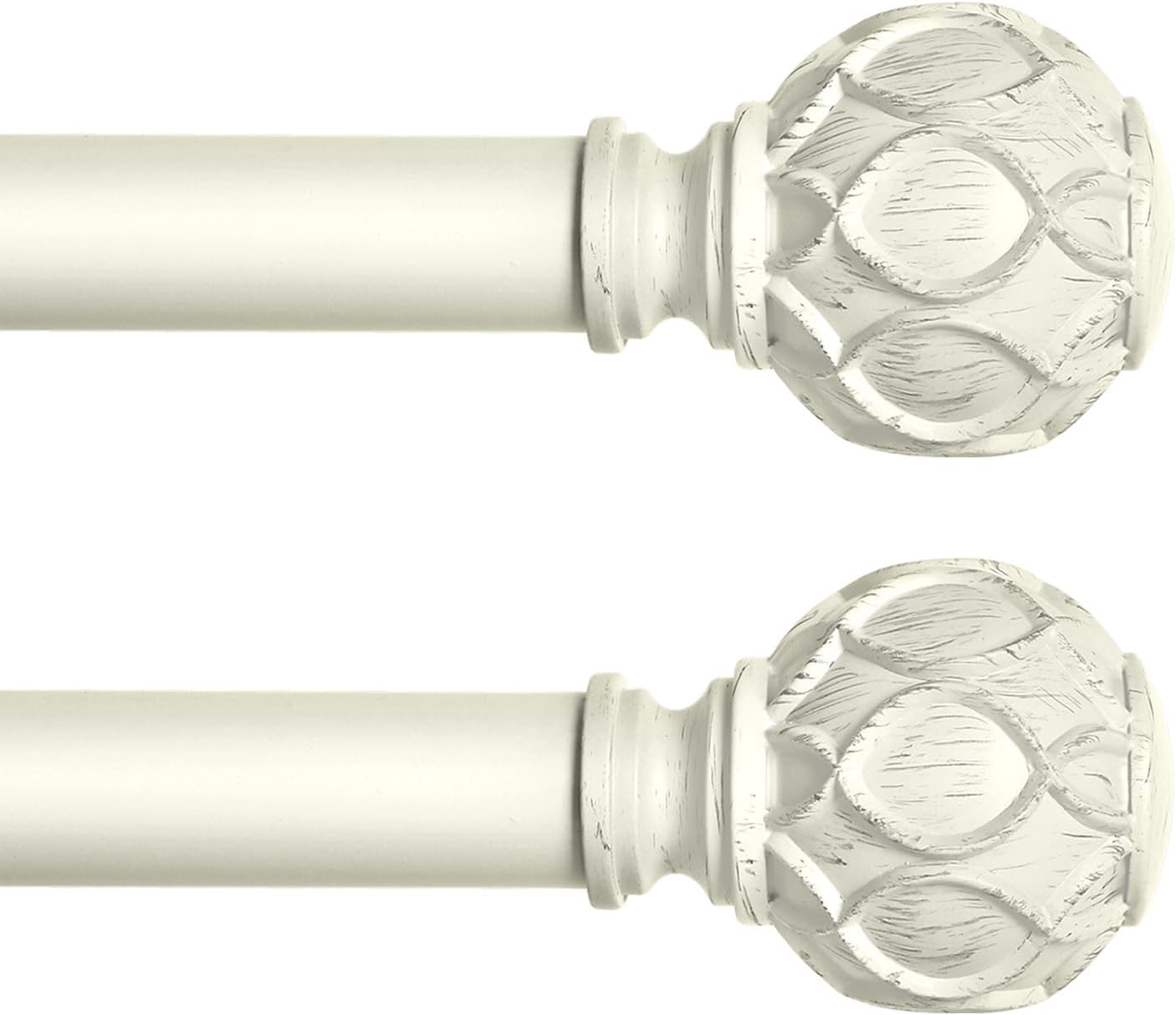 White Farmhouse Curtain Rods for Windows:Heavy Duty Adjustable Curtain Rod for Bedroom Living Room,Boho Decorative Rustic Drapery Pole with Vintage Coastal Finials,Antique White 2 Pack 36-88"