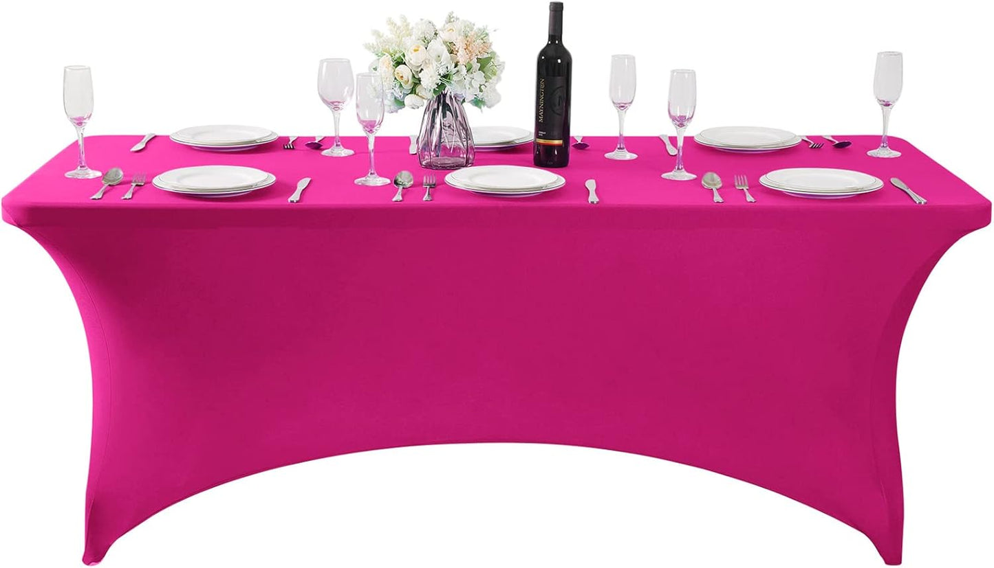 SuperO Waterproof Spandex Table Cover for 6FT Table Universal Fitted Stretch Tablecloth for Party, Banquet, Wedding and Events-Fuchsia
