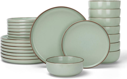 Famiware Mercury 24 Pieces Dinnerware Sets, Plates and Bowls Sets for 8, Microwave and Dishwasher Safe Dish Set, Light Green