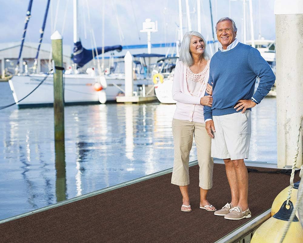 House, Home and More Indoor Outdoor Double-Ribbed Carpet Runner with Skid-Resistant Rubber Backing - Bittersweet Brown - 4 Feet x 50 Feet