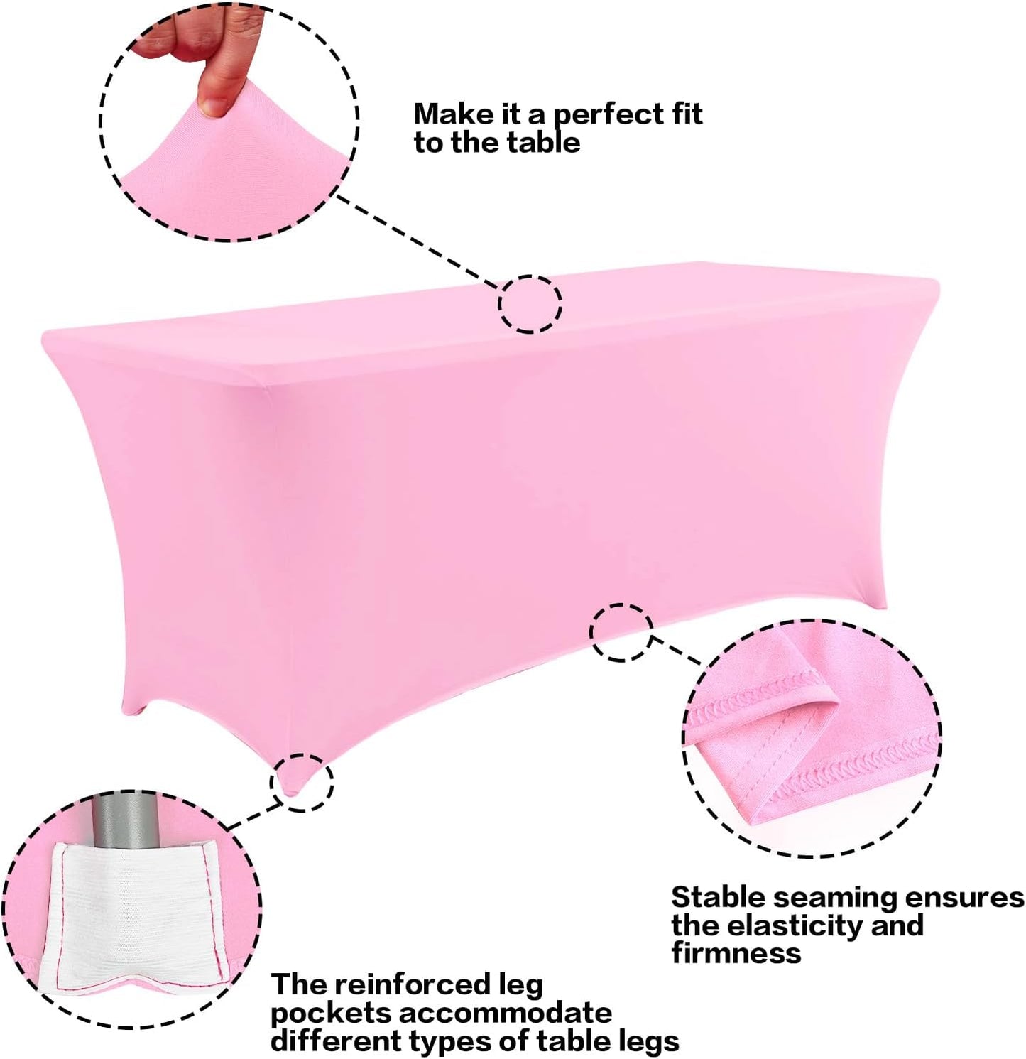 IVAPUPU 6FT Table Cloth for Rectangular Fitted Events Stretch Pink Table Covers Washable Cover Spandex Tablecloth Protector for Party, Wedding, Cocktail, Banquet, Festival